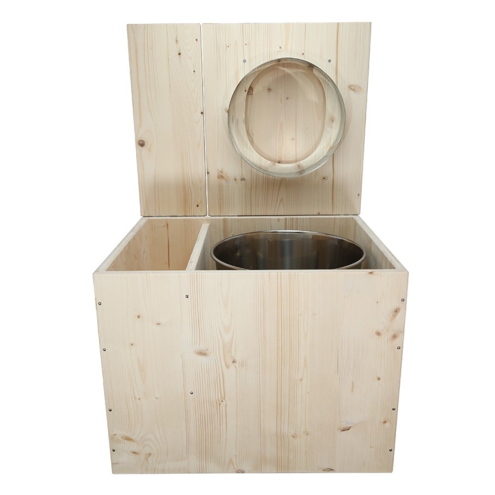  Toilette sèche rehaussée avec bac à copeaux de bois vendue avec bavette inox