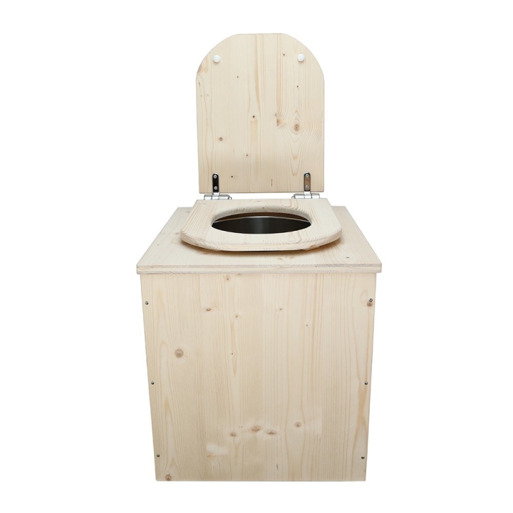  Toilette sèche rehaussée en bois complète avec seau inox et bavette inox - abattant en forme de D