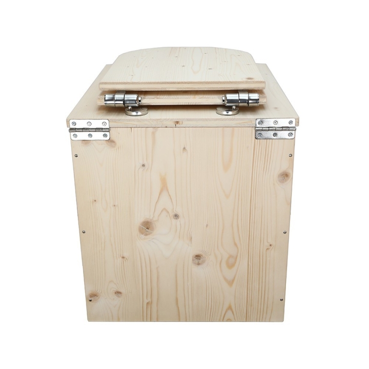  Toilette sèche rehaussée en bois complète avec seau inox et bavette inox - abattant en forme de D